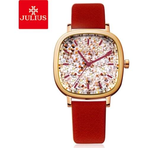 JULIUS Luxury Brand Women Quartz Watches Fashion square Leather strap Ladies Bracelet Wrist Watch Student Girl Birthday Gift Box