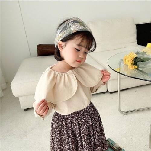Long-sleeve Girls Shirts for Childrens Autumn Clothes 2021 New Big Turn Down Collar Blouses Kids Solid Pirncess Shirts Tops