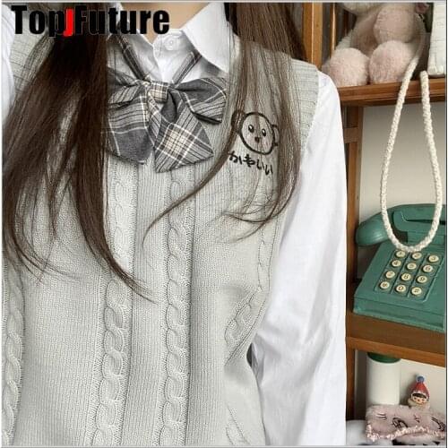 GREY Japanese JK uniform knitted vest sweater school Uniform Cardigans JK UNIFORM white PANDA embroidery sweater
