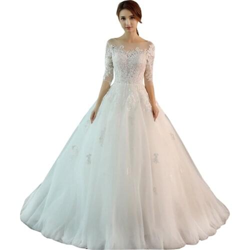 Wedding Dress Female 2019 New Lace Up Wedding Dresses Bride Marriage Long Sleeve Ball Gowns Dress Plus Size