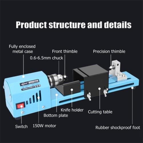 7 Level Max 7000RPM Adjustable Speed 150W Rate Mini Lathe Beads Machine Polisher Table Saw Mini DIY Wood Lathe Kit Accessory