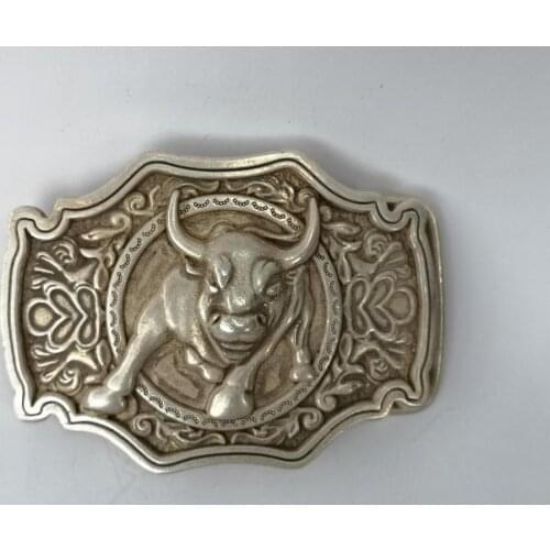YIZHU CULTUER ART Collection Old Chinese Tibet Silver Carving ox Belt Fastener Decoration Gift