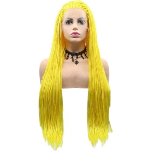Yellow Braided 2ig is straight, synthetic fiber Wig, suitable for party, party, summer, beach 24 inches
