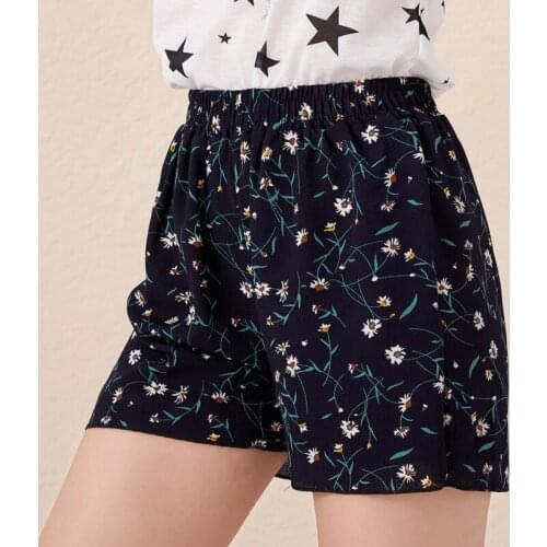 Lady Chiffon Shorts Floral Print Shorts Women Summer Elastic Waist Loose Sport Shorts Soft Wear Short Femme