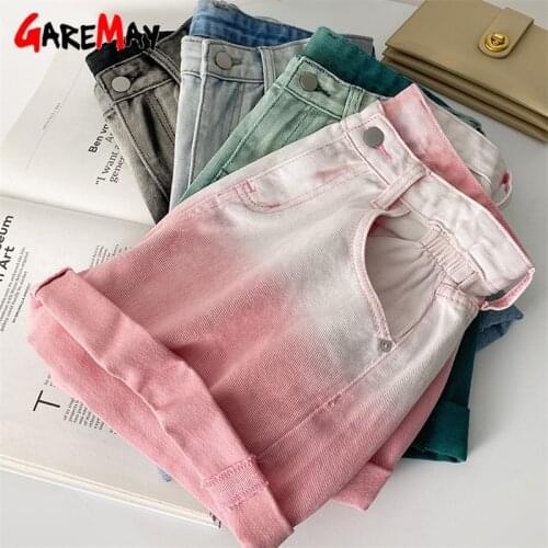 GareMay 2021 Vintage Shorts Women with High Waist Slimming Pink Short Jeans Colorful Casual Wide Leg Womens Denim Shorts
