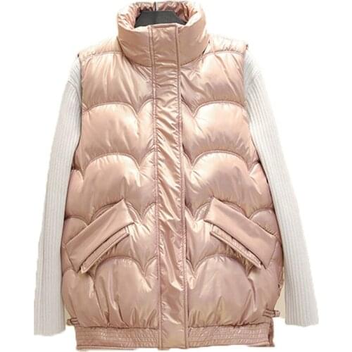 Fashion Vest Coat Women 2021 Winter New White Pink Black Plus Size Loose Korean Stand-Up Collar Casual Vest Cotton Jacket N1097