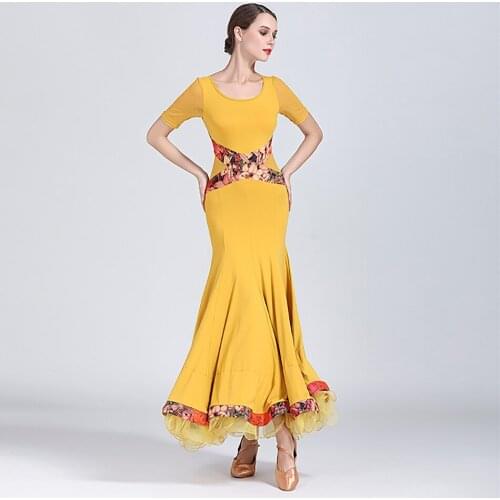 2021 New S9037 Female Latin Dance Dress Women Short Sleeve Floral Patchwork Design Latin Dance Suit Belly Ballroom Performamnce