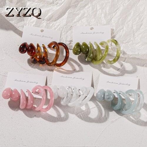ZYZQ Fashion Acrylic Hoop Earrings Set For Women Vintage Acetate sheet Earings Geometric Circle Drop Earrings 2021 Jewelry