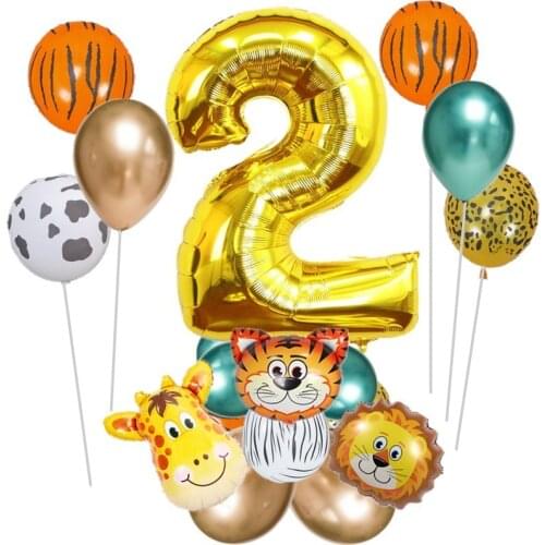 18pcs Cartoon Animal Ballons Set 32inch Number Globos Jungle Safari Theme Kids 1 2 3 4 5 6 7 8 9 years Birthday Party Decoration