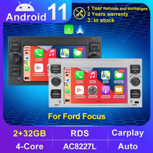 4G+64 2Din Android 10 Car Radio Multimedia Player GPS BT Carplay Auto for Ford Focus 2 Mondeo S C Max Kuga Fiesta Fusion DSP RDS