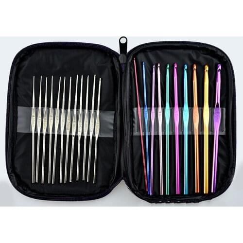 22pcs/set Colourful Knit Set Aluminium Crochet Hooks Knitting Needles Set 0.6mm-6.5mm Punch Pen Kit