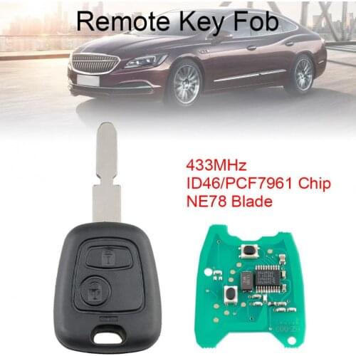 433Mhz 2Buttons Car Remote Key with ID46 / PCF7961 Chip and NE78 Blade Fit for Peugeot 406 407 408 607 Keyless Entry System