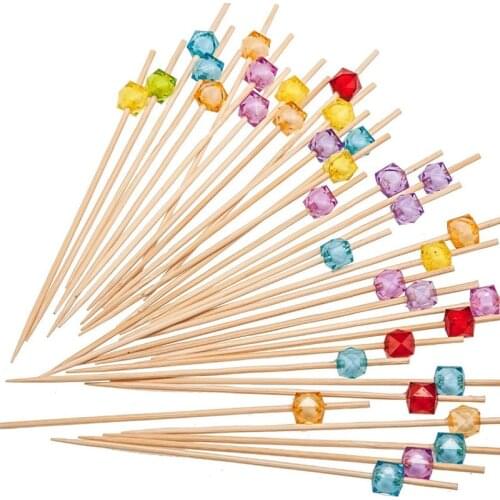 Free Shipping Party Wedding Supplies, Disposable Tableware, 120mm Cocktail Acrylic Cube Bamboo Pick Fruit Skewer, 100/Pack