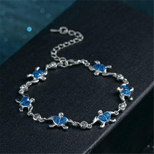 Simple Fashion Blue Sea Turtle Bracelet for Women Charm Wedding Anniversary Gift