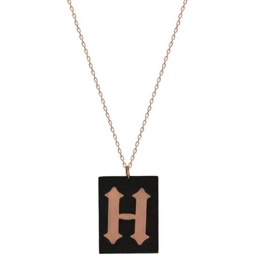 Black On Plate Letter Necklace-H