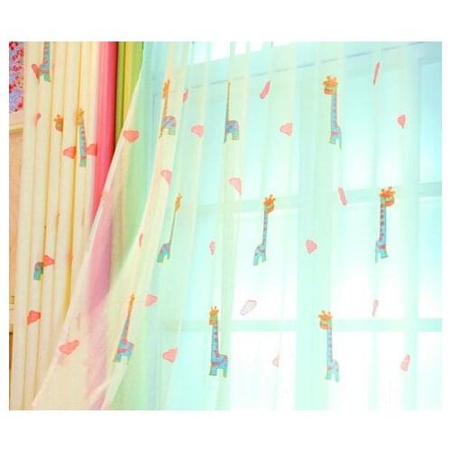 Childrens cartoon curtain for bedroom giraff multicolor embroidery widown treatment tulle for baby room