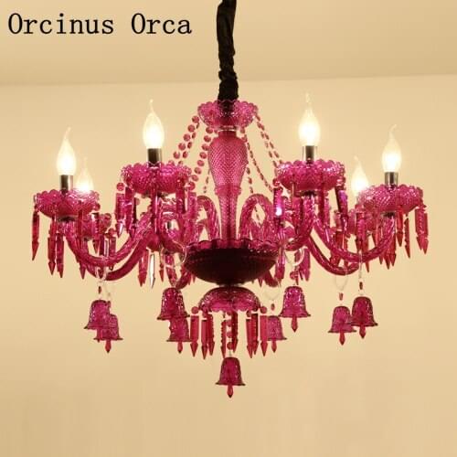 European creative purple candle crystal chandelier living room dining room bedroom American luxury LED color crystal chandelier