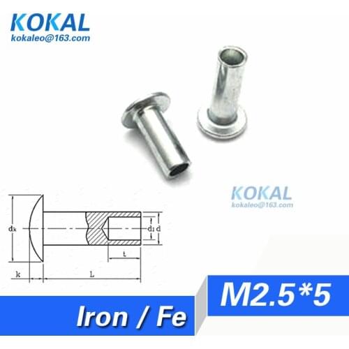 [Fe-M2.5*5]100PCS Free Shipping M2.5 Series oval haed half hollow rivet M2.5*5mm iron steel rivet