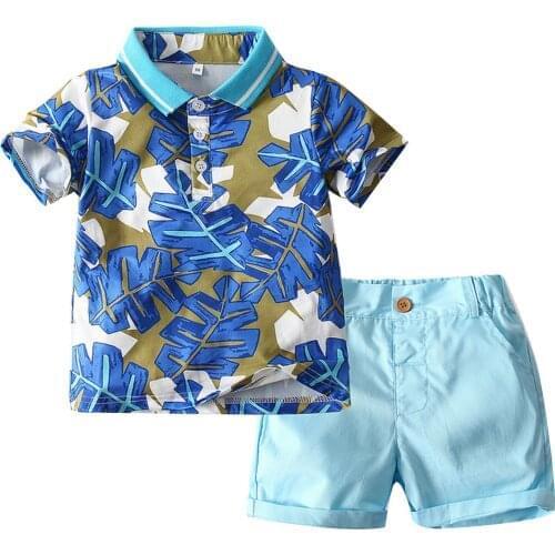 Toddler Kids Baby Boys Clothing Set Summer Lapel Short Sleeves Leaf Printed T-shirt Tops + Shorts Sets Children Sport Outfits