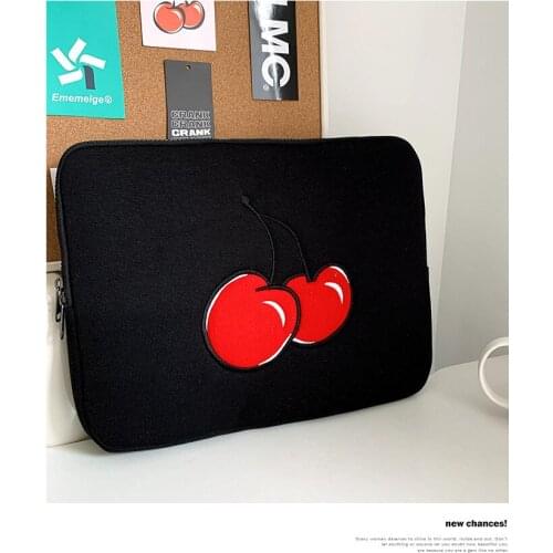 Korean Ins Cherry Embroidery IPad Tablet Laptop Storage Bag Cute Sleeve Case Mac Ipad Zipper Liner Bags 11 13 15 Inch for Girl