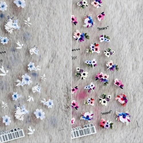 Beautizon Watercolor Flowers Classic Antique Style High Quality 5D Engraved Nail Stickers Nail Decorations Decals Design