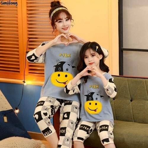 Summer Family Matching Pajamas Sets Children Sleepwear Mother Daughter Dress Family Matching Outfits Clothing Sets Pyjamas Kids