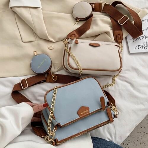 Fashion Lady Small Purse 3 Bag Set Women Shoulder Bags Designer Wide Strap Messenger Bags Luxury Pu Leather Crossbody Bag