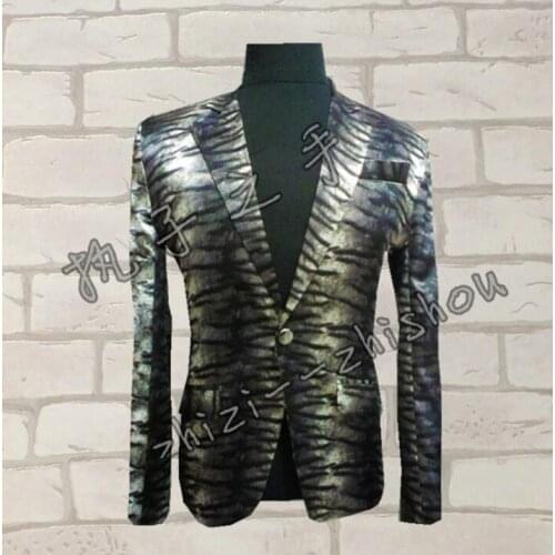 Men Leopard Suits Designs Homme Terno Stage Costumes For Singers Men Sequin Blazer Dance Clothes Jacket Style Dress Punk Rock