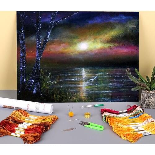 Natural Scenery Evening Flight Printed Canvas 11CT Cross-Stitch Embroidery Kit DMC Threads Painting Needlework Needle