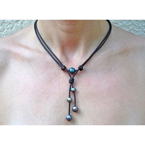 The Lanikai Lariat - Pearl and Leather Lariat Necklace - Leather Necklace