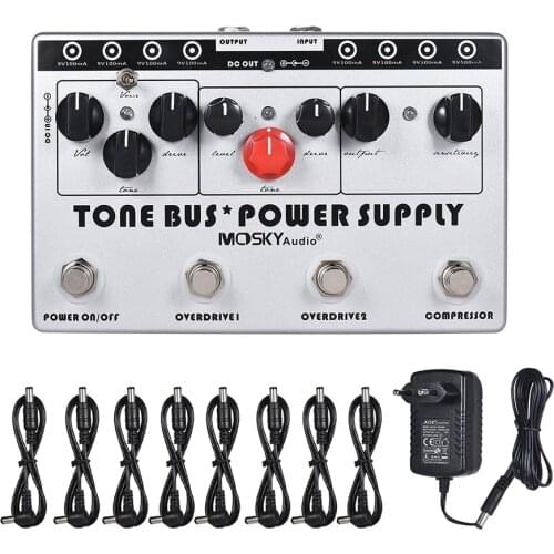 4-in-1 Guitar Effects Pedal Multi-functional Guitar Effect Pedal with Overdrive1 +Overdrive2 +Comp+ 8 outputs Power Supply