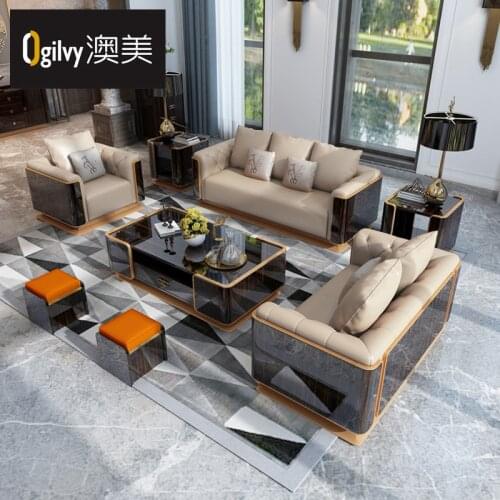 Postmodern simple Italian leather sofa living room large family light luxury high end Bentley furniture