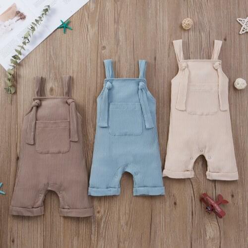 0-24 Monthes Infant Baby Unisex Sleeveless Jumpsuit with Large Pockets Adjustable Shoulder Strap Rompers Summer Clothing
