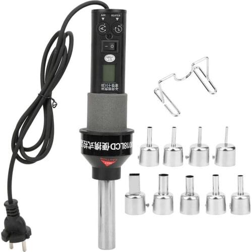 Adjustable Heat Gun Digital Display Industrial Electric Hot Air Gun Rework Soldering Station Blower with 9 Nozzle EU Plug