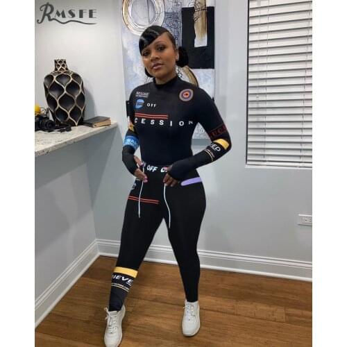 RMSFE 2021 European And American Womens Long Sleeve Round Neck Fashion Personalized Printing Leisure Fitness Sportswear Set