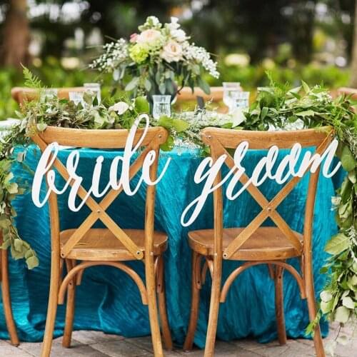 Wedding Bride and Groom Chair Signs, White , Mirror Gold , Hanging Chair Signs , Photo Props ,Wedding Decoration Supplies