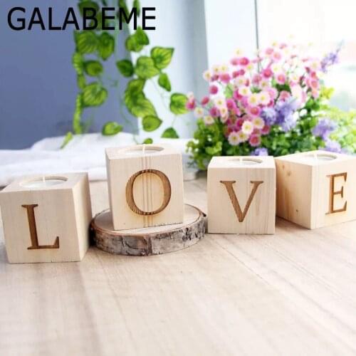1set 6X6X6CM Vintage Wooden LOVE Tea Light Candle Holder Votive Candle Holders Table Rustic Wedding Decoration Centerpieces