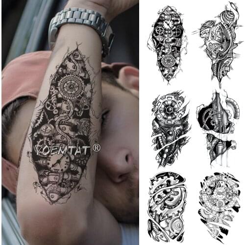 Mechanical Gear Arm Temporary Tattoo Sticker Bionic Waterproof Tatto 3D Robot Metal Body Art Fake Tatoo Men Women