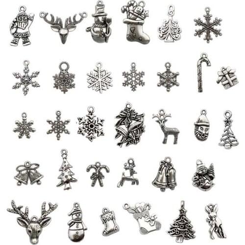 Tibetan Silver Christmas style Snowflake Elk Bell Pendant Charms Diy Alloy Necklace Bracelet Jewelry Accessories