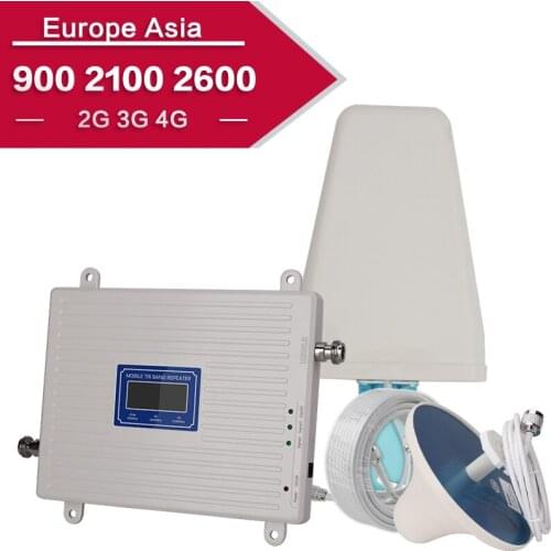 2019 Russia Tri-band GSM 900 WCDMA 2100 LTE 2600 Mobile Phone Signal Booster 70DB 2G 3G 4G Cell Phone Signal Repeater Antenna