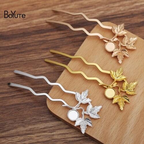 BoYuTe (5 Pieces/Lot) 33*40MM Alloy Maple Leaf Welding 70*12MM Hair Fork Diy Handmade Jewelry Accessories Materials