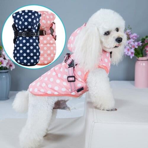 Wave Point Pet Vest Dog Clothes Winter Thickened Cold Proof Warm Reflective Dog Harnesses Jacket Coat Soft Hoodies Cat Clothing