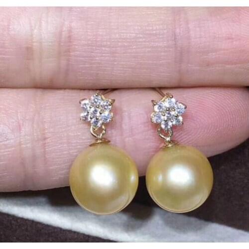 18K yellow 9-10mm natural SouthSea Pearls earrings