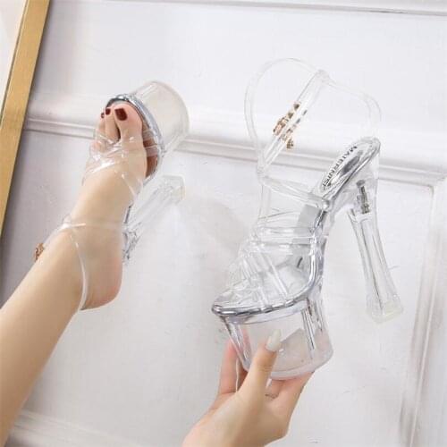 MAIERNISI Brand New 18CM Super High Heels 8CM Transparent Platform Fashion High-heeled Sandals Pole Dancer Fetish Crystal Pumps
