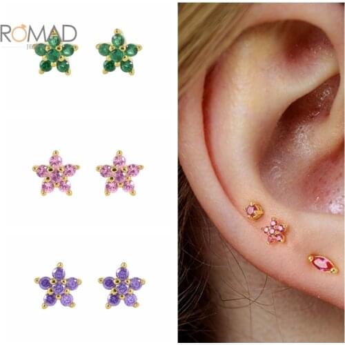 ROMAD Minimalist Pink Flowers Piercing Stud Earrings 925 Sterling Silver Earrings For Women Party Fine Jewelry Gift Pendientes
