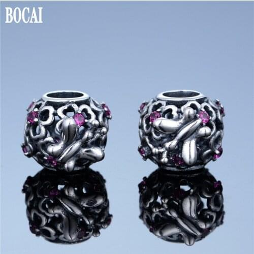 100% real 925 pure silver carve beads zircon butterfly silver beads new diy bracelet beading accessories