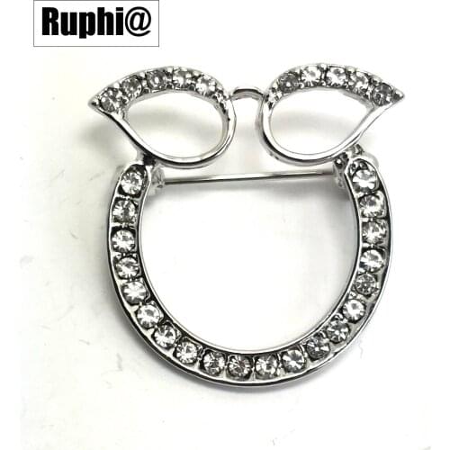 Crystals metal eyeglass charm eyeglasses holder pin brooches fashion functional jewelry 4Plating colors optional 6pcs lot