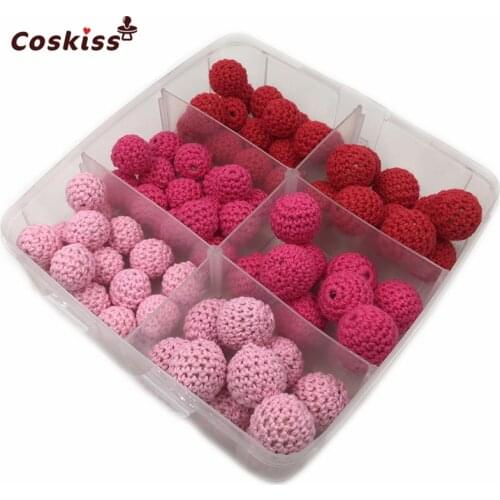 75pcs Pink Series Crochet Wooden Beads Knitted Bead With Beads Inside Teething Nursing Crochet Beads DIY Jewelry Accessories Kit