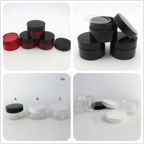 Promotion! 30pcs 30ml 1oz Dark Amber Red Clear PET Plastic cream jar with PE Pad lids 30g skin care bottle cosmetic container