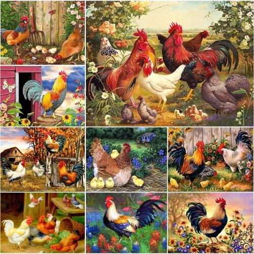 Diamond Painting Chickens Cross Stitch Kits 5D DIY Full Drill Animals Embroidery Mosaic Living Room Art Pictures Home Decor Gift